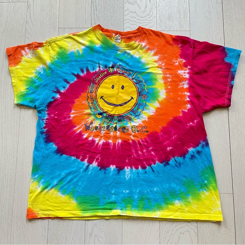 Vintage 90s Washington DC Colorful Rainbow Tie-Dye Delta Pro Weight T-Shirt - Picture 3 of 11